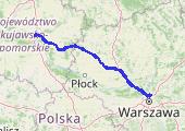 Toruń - Warszawa - mapa trasy gps - samochód