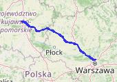 Toruń - Warszawa - mapa trasy gps - samochód
