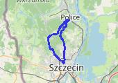 Police-->Jasne Błonia-->Głębokie-->Leśno Górne-->Police - mapa trasy gps - rower górski